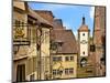 Cross Timbered Houses and Clock Tower, Rothenburg Ob Der Tauber, Germany-Miva Stock-Mounted Photographic Print