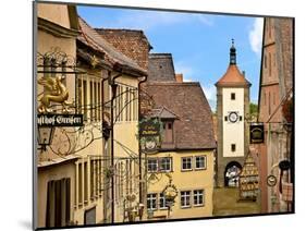 Cross Timbered Houses and Clock Tower, Rothenburg Ob Der Tauber, Germany-Miva Stock-Mounted Photographic Print