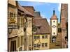 Cross Timbered Houses and Clock Tower, Rothenburg Ob Der Tauber, Germany-Miva Stock-Stretched Canvas