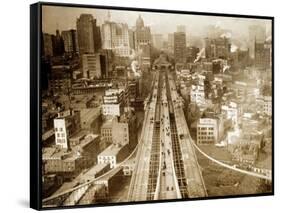 Crossing Brooklyn Bridge to Manhattan, 1910s-Science Source-Framed Stretched Canvas