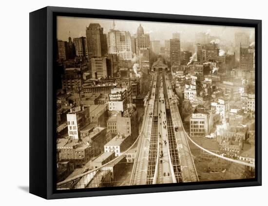 Crossing Brooklyn Bridge to Manhattan, 1910s-Science Source-Framed Stretched Canvas