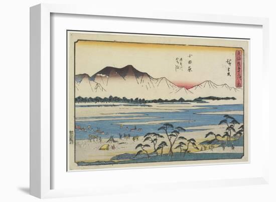 Crossing Sakawa River in Odawara, 1841-1842-Utagawa Hiroshige-Framed Giclee Print