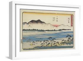 Crossing Sakawa River in Odawara, 1841-1842-Utagawa Hiroshige-Framed Giclee Print