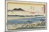 Crossing Sakawa River in Odawara, 1841-1842-Utagawa Hiroshige-Mounted Giclee Print