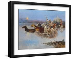 Crossing the River, C.1895 (Oil on Panel)-Charles Marion Russell-Framed Giclee Print