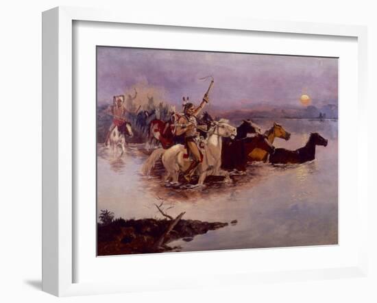 Crossing the River Charles-Charles Marion Russell-Framed Giclee Print