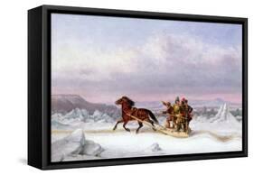 Crossing the St. Lawrence from Levis to Quebec on a Sleigh-Cornelius Krieghoff-Framed Stretched Canvas