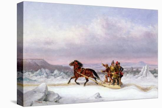 Crossing the St. Lawrence from Levis to Quebec on a Sleigh-Cornelius Krieghoff-Stretched Canvas