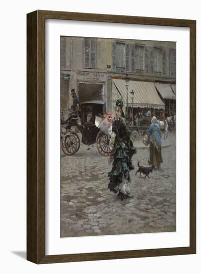 Crossing the Street, 1873-75 (Oil on Panel)-Giovanni Boldini-Framed Giclee Print