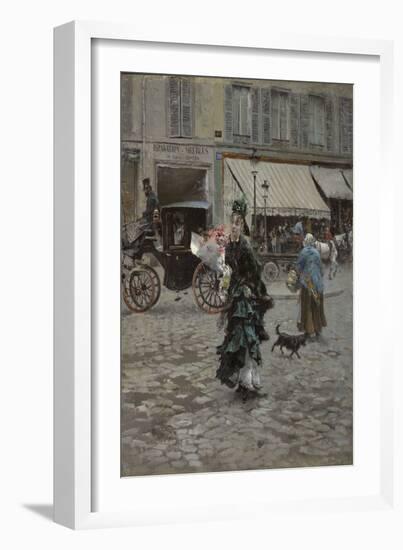 Crossing the Street, 1873-75 (Oil on Panel)-Giovanni Boldini-Framed Giclee Print