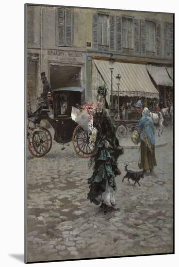 Crossing the Street, 1873-75 (Oil on Panel)-Giovanni Boldini-Mounted Giclee Print