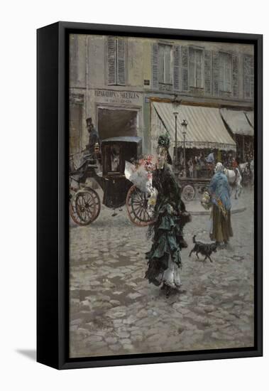 Crossing the Street, 1873-75 (Oil on Panel)-Giovanni Boldini-Framed Stretched Canvas