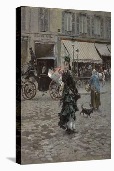 Crossing the Street, 1873-75 (Oil on Panel)-Giovanni Boldini-Stretched Canvas