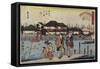 Crossing the Sumida River at Hashiba, the Restaurant Yanagiya, 1830-1844-Utagawa Hiroshige-Framed Stretched Canvas