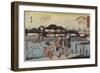 Crossing the Sumida River at Hashiba, the Restaurant Yanagiya, 1830-1844-Utagawa Hiroshige-Framed Giclee Print