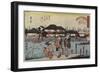 Crossing the Sumida River at Hashiba, the Restaurant Yanagiya, 1830-1844-Utagawa Hiroshige-Framed Giclee Print