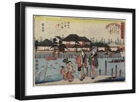 Crossing the Sumida River at Hashiba, the Restaurant Yanagiya, 1830-1844-Utagawa Hiroshige-Framed Giclee Print