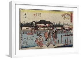 Crossing the Sumida River at Hashiba, the Restaurant Yanagiya, 1830-1844-Utagawa Hiroshige-Framed Giclee Print