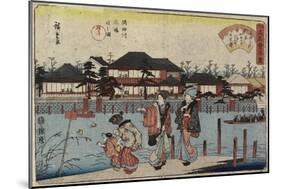 Crossing the Sumida River at Hashiba, the Restaurant Yanagiya, 1830-1844-Utagawa Hiroshige-Mounted Giclee Print