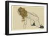 Crouching Female Nude with Blonde Hair and Resting Left Arm (Recto), 1914 (Gouache and Pencil on Pa-Egon Schiele-Framed Giclee Print