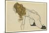 Crouching Female Nude with Blonde Hair and Resting Left Arm (Recto), 1914 (Gouache and Pencil on Pa-Egon Schiele-Mounted Giclee Print