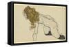 Crouching Female Nude with Blonde Hair and Resting Left Arm (Recto), 1914 (Gouache and Pencil on Pa-Egon Schiele-Framed Stretched Canvas