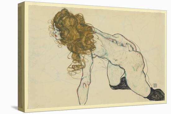 Crouching Female Nude with Blonde Hair and Resting Left Arm (Recto), 1914 (Gouache and Pencil on Pa-Egon Schiele-Stretched Canvas