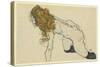 Crouching Female Nude with Blonde Hair and Resting Left Arm (Recto), 1914 (Gouache and Pencil on Pa-Egon Schiele-Stretched Canvas