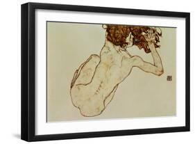 Crouching Nude, Back View, 1917-Egon Schiele-Framed Giclee Print