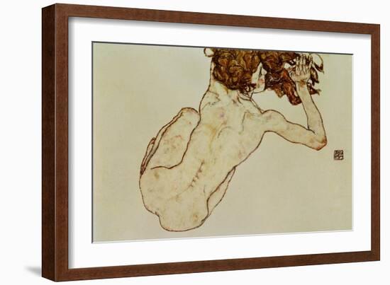 Crouching Nude, Back View, 1917-Egon Schiele-Framed Giclee Print