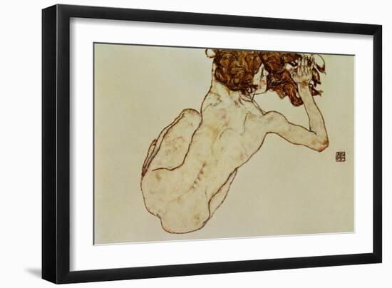 Crouching Nude, Back View, 1917-Egon Schiele-Framed Giclee Print