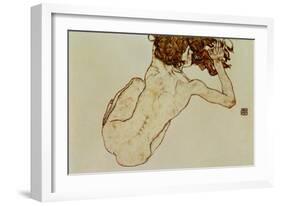 Crouching Nude, Back View, 1917-Egon Schiele-Framed Giclee Print