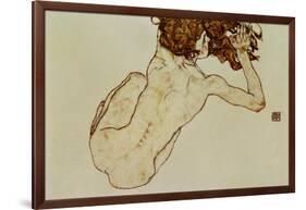 Crouching Nude, Back View, 1917-Egon Schiele-Framed Giclee Print