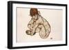 Crouching Nude Girl - Schiele, Egon (1890-1918) - 1914 - Black Chalk, Gouache on Paper - 31,5X48,2-Egon Schiele-Framed Giclee Print