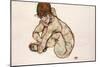 Crouching Nude Girl - Schiele, Egon (1890-1918) - 1914 - Black Chalk, Gouache on Paper - 31,5X48,2-Egon Schiele-Mounted Giclee Print