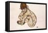 Crouching Nude Girl - Schiele, Egon (1890-1918) - 1914 - Black Chalk, Gouache on Paper - 31,5X48,2-Egon Schiele-Framed Stretched Canvas