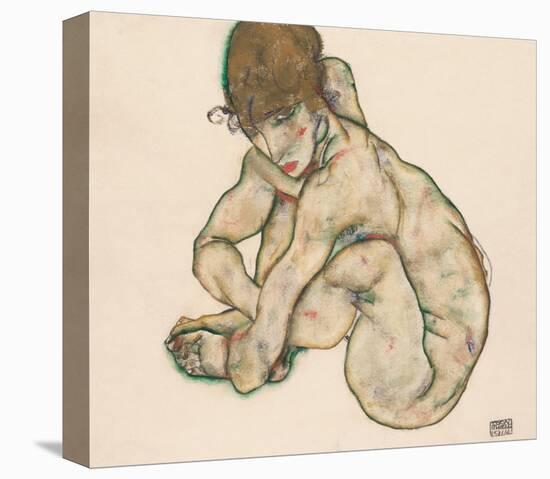Crouching Nude Girl-Egon Schiele-Stretched Canvas