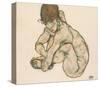 Crouching Nude Girl-Egon Schiele-Stretched Canvas