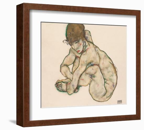 Crouching Nude Girl-Egon Schiele-Framed Art Print