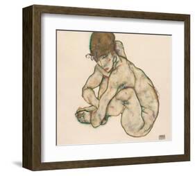 Crouching Nude Girl-Egon Schiele-Framed Art Print