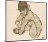 Crouching Nude Girl-Egon Schiele-Mounted Art Print