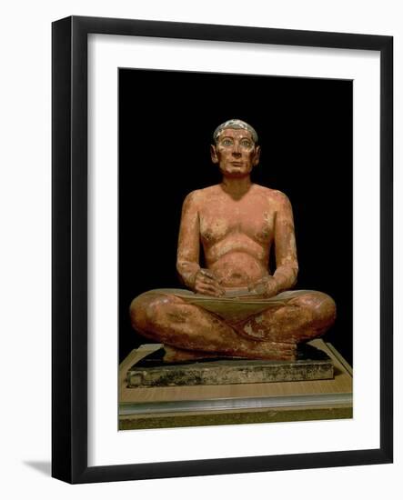 Crouching Scribe Statue, from Saqqara, Old Kingdom (Limestone, Alabaster & Rock Crystal)-null-Framed Giclee Print