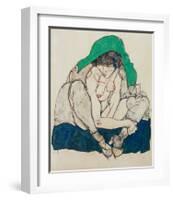 Crouching Woman with Green Headscarf-Egon Schiele-Framed Giclee Print