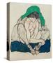 Crouching Woman with Green Headscarf-Egon Schiele-Stretched Canvas