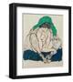 Crouching Woman with Green Headscarf-Egon Schiele-Framed Art Print