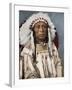 Crow Indian Chief in a Traditional War Bonnet and Clothing, circa 1900-null-Framed Giclee Print