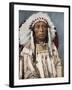 Crow Indian Chief in a Traditional War Bonnet and Clothing, circa 1900-null-Framed Giclee Print