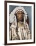 Crow Indian Chief in a Traditional War Bonnet and Clothing, circa 1900-null-Framed Giclee Print