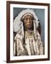 Crow Indian Chief in a Traditional War Bonnet and Clothing, circa 1900-null-Framed Giclee Print