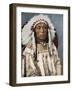 Crow Indian Chief in a Traditional War Bonnet and Clothing, circa 1900-null-Framed Giclee Print